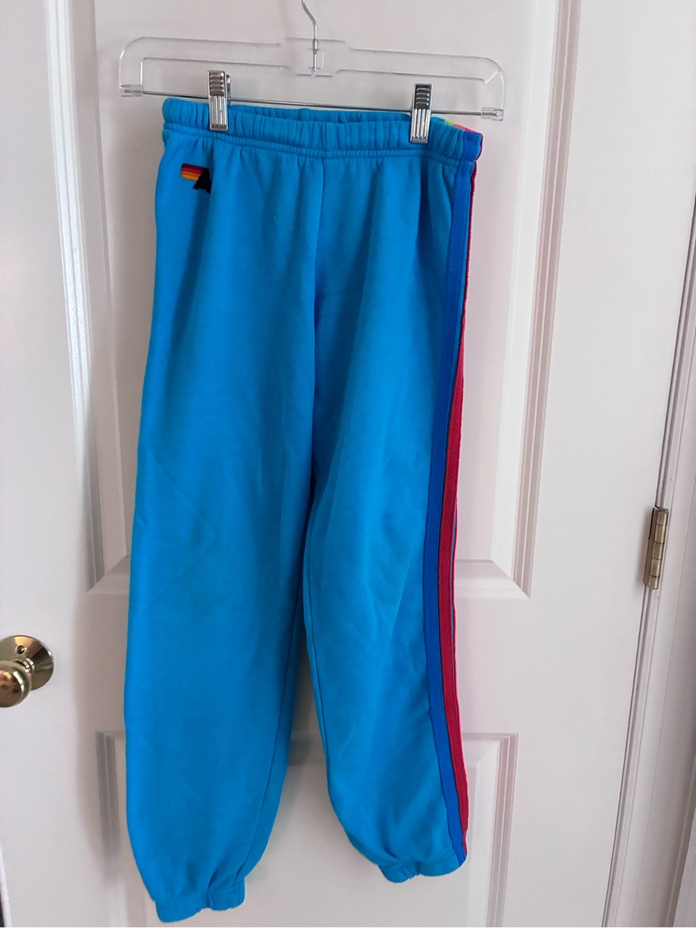 Aviator Nation Bright Blue Track Pants with Pink & Royal Side Stripes